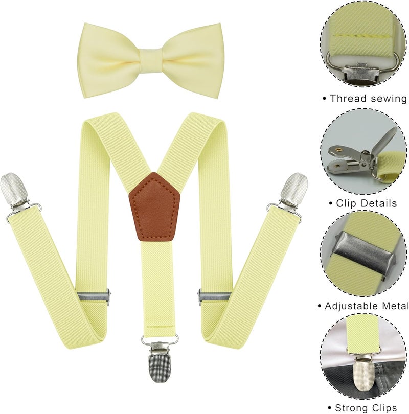 BEWDIO Adjustable Baby Boy Suspenders and Bow Tie, Pre-tied Kids Bowtie and Elastic Suspenders with 4 Strong Metal Clips - Image 2